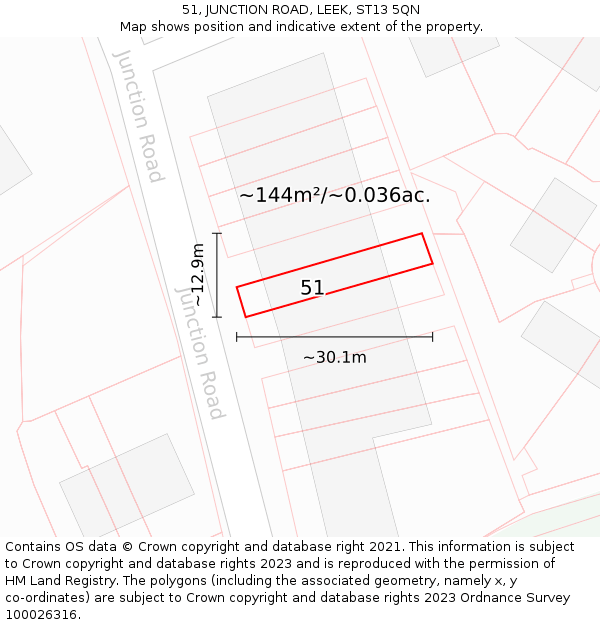 51, JUNCTION ROAD, LEEK, ST13 5QN: Plot and title map
