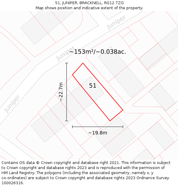 51, JUNIPER, BRACKNELL, RG12 7ZG: Plot and title map