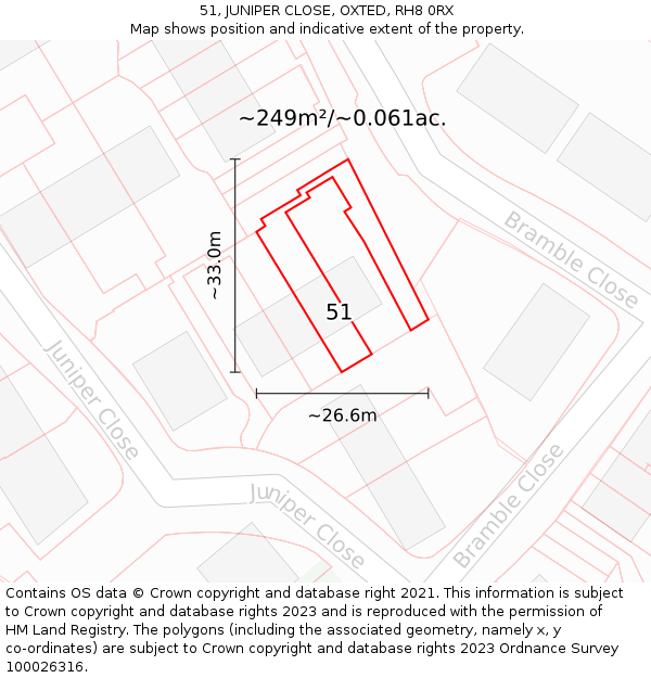51, JUNIPER CLOSE, OXTED, RH8 0RX: Plot and title map