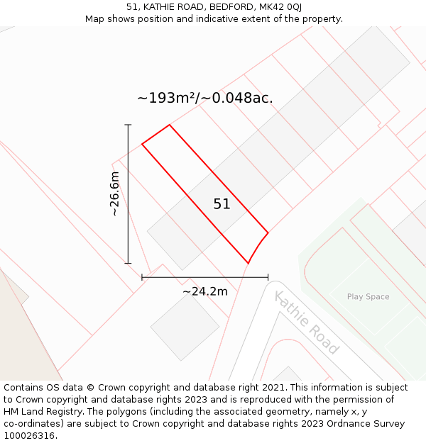 51, KATHIE ROAD, BEDFORD, MK42 0QJ: Plot and title map