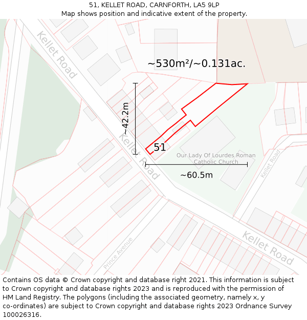 51, KELLET ROAD, CARNFORTH, LA5 9LP: Plot and title map