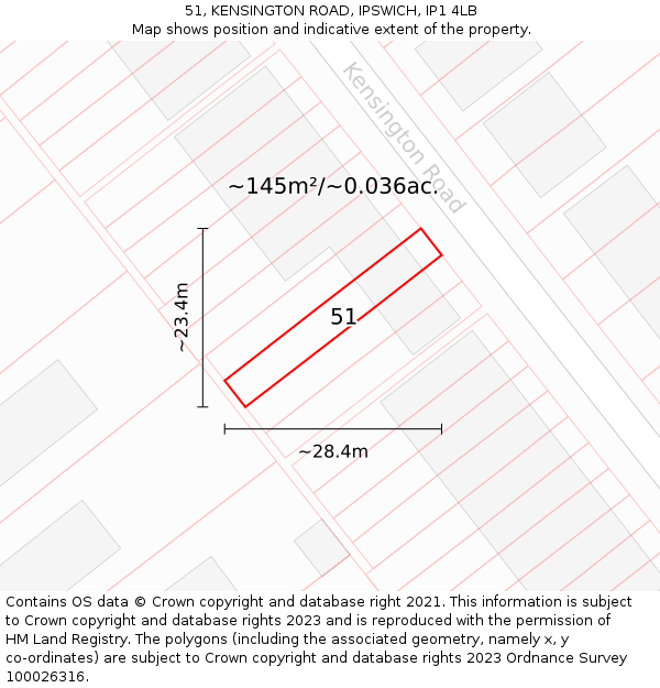 51, KENSINGTON ROAD, IPSWICH, IP1 4LB: Plot and title map