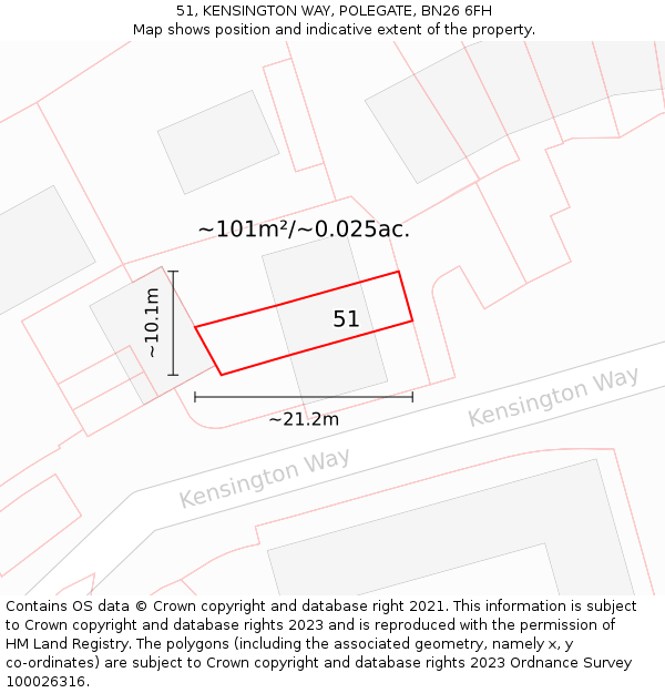 51, KENSINGTON WAY, POLEGATE, BN26 6FH: Plot and title map