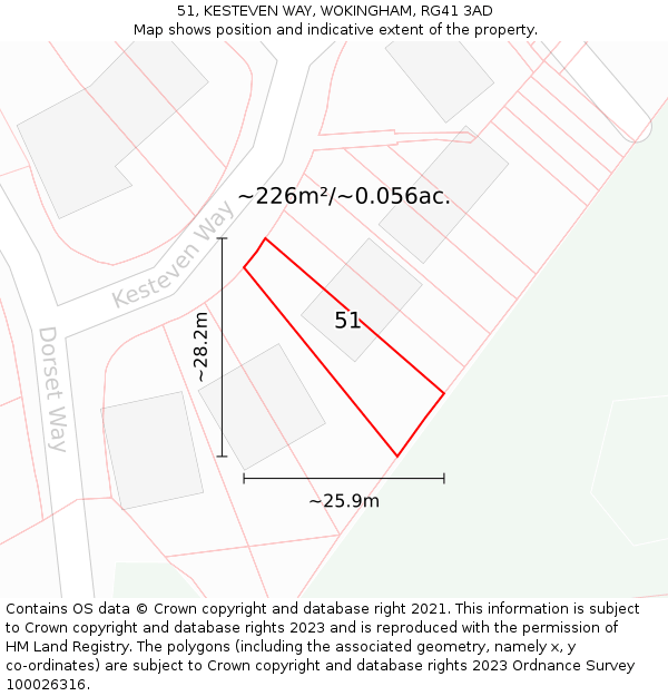 51, KESTEVEN WAY, WOKINGHAM, RG41 3AD: Plot and title map