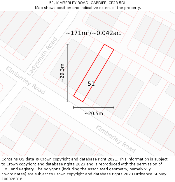 51, KIMBERLEY ROAD, CARDIFF, CF23 5DL: Plot and title map