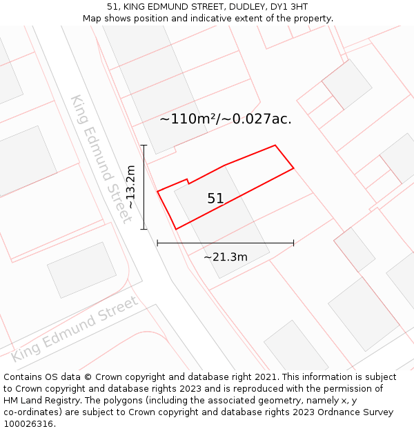 51, KING EDMUND STREET, DUDLEY, DY1 3HT: Plot and title map