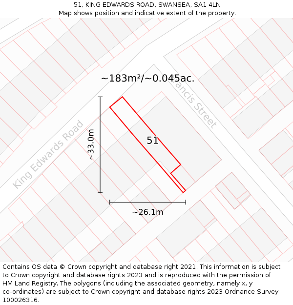 51, KING EDWARDS ROAD, SWANSEA, SA1 4LN: Plot and title map