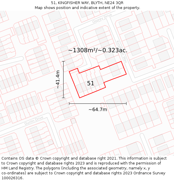 51, KINGFISHER WAY, BLYTH, NE24 3QR: Plot and title map