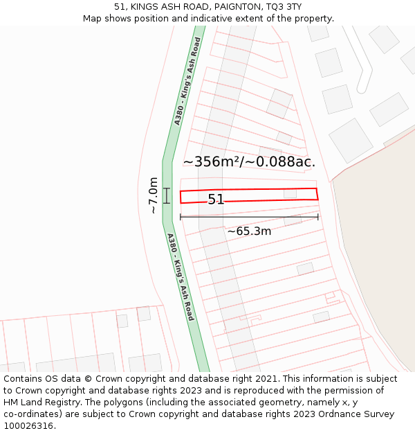 51, KINGS ASH ROAD, PAIGNTON, TQ3 3TY: Plot and title map
