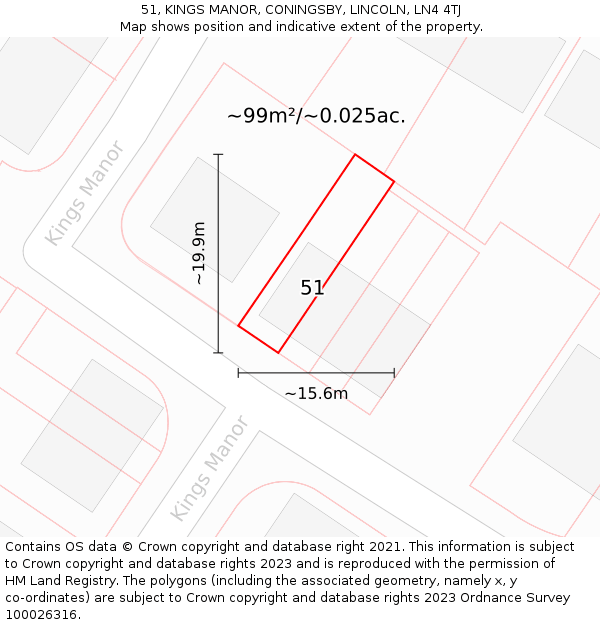 51, KINGS MANOR, CONINGSBY, LINCOLN, LN4 4TJ: Plot and title map