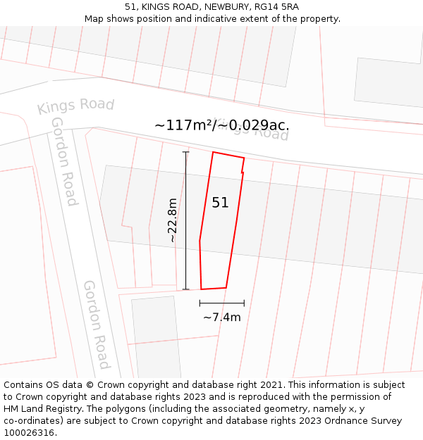 51, KINGS ROAD, NEWBURY, RG14 5RA: Plot and title map