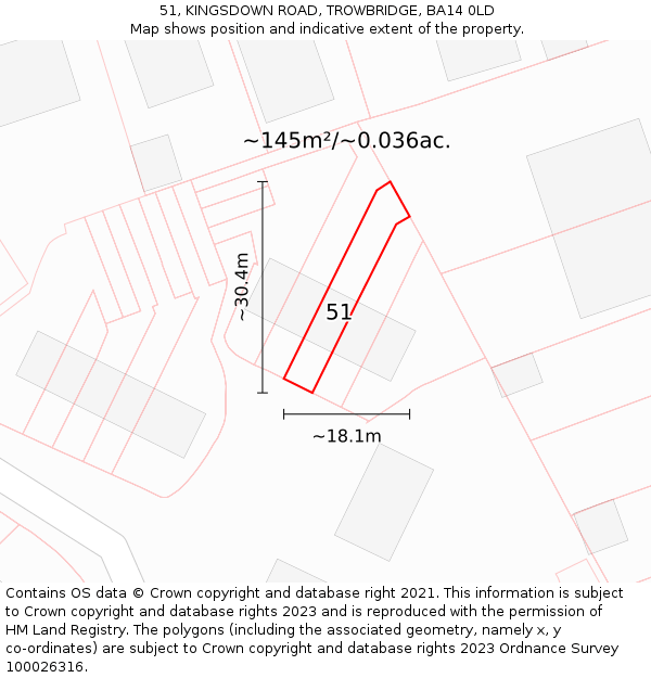 51, KINGSDOWN ROAD, TROWBRIDGE, BA14 0LD: Plot and title map