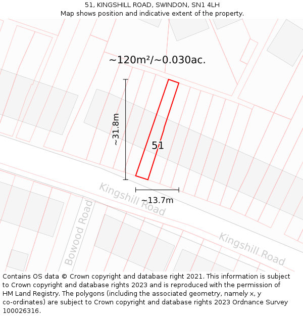 51, KINGSHILL ROAD, SWINDON, SN1 4LH: Plot and title map