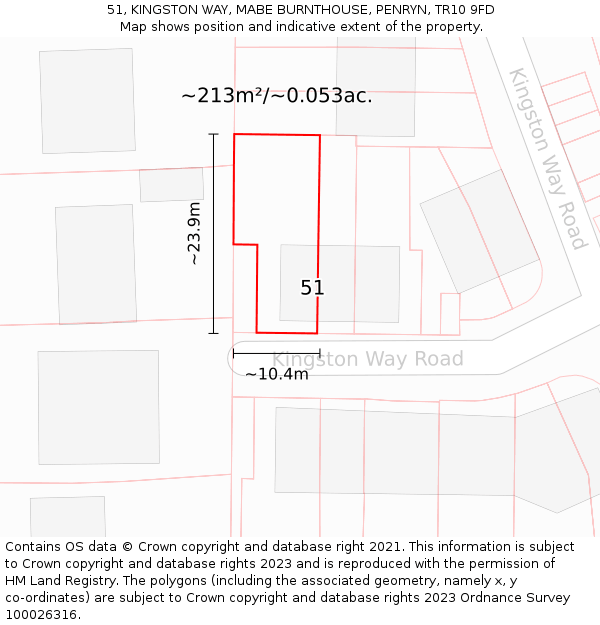 51, KINGSTON WAY, MABE BURNTHOUSE, PENRYN, TR10 9FD: Plot and title map