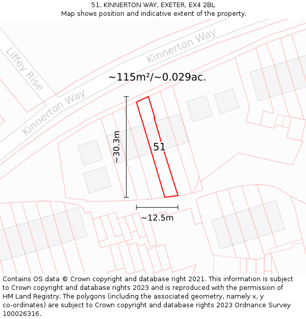 51, KINNERTON WAY, EXETER, EX4 2BL: Plot and title map