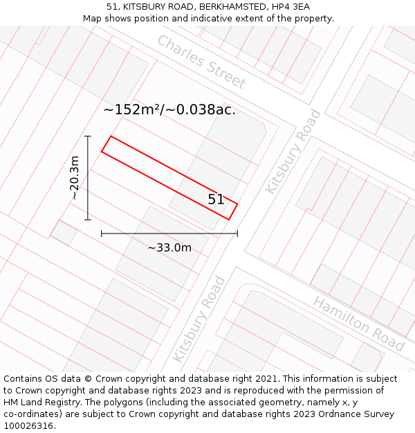 51, KITSBURY ROAD, BERKHAMSTED, HP4 3EA: Plot and title map