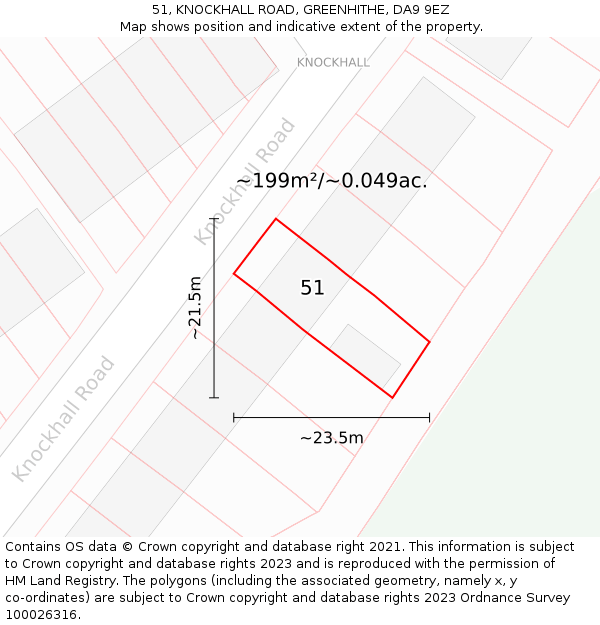 51, KNOCKHALL ROAD, GREENHITHE, DA9 9EZ: Plot and title map