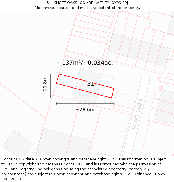 51, KNOTT OAKS, COMBE, WITNEY, OX29 8PJ: Plot and title map