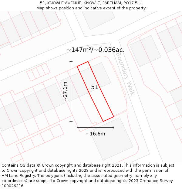 51, KNOWLE AVENUE, KNOWLE, FAREHAM, PO17 5LU: Plot and title map