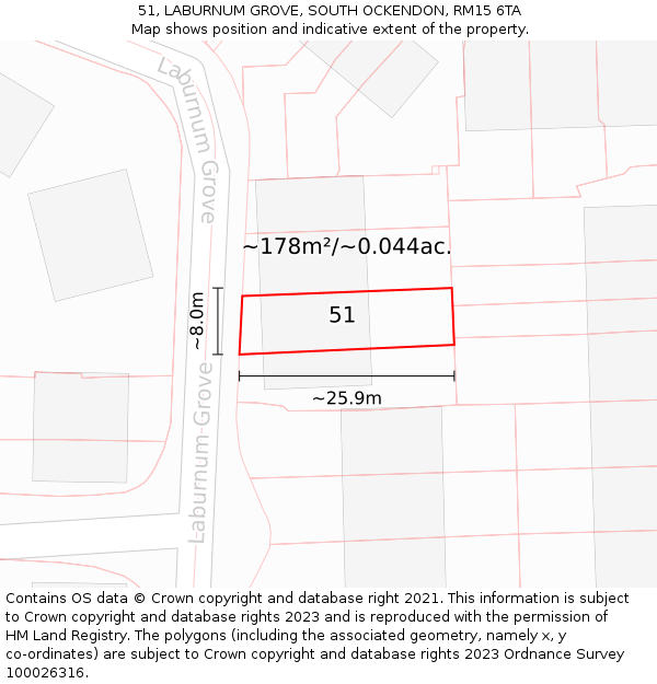 51, LABURNUM GROVE, SOUTH OCKENDON, RM15 6TA: Plot and title map