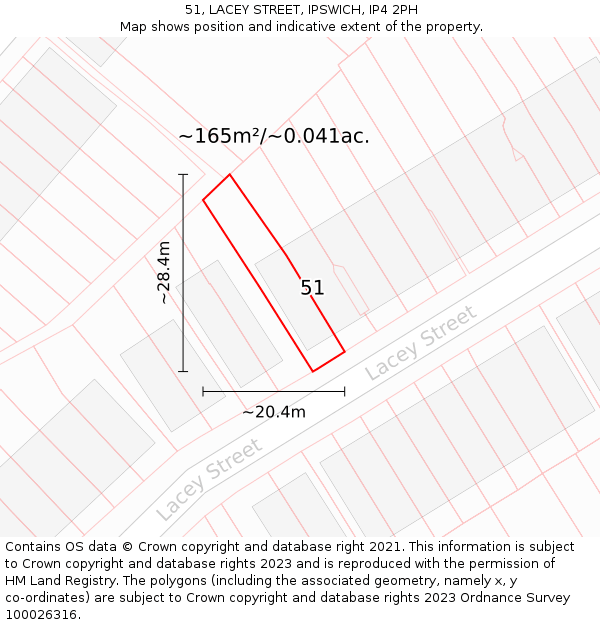 51, LACEY STREET, IPSWICH, IP4 2PH: Plot and title map