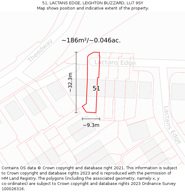 51, LACTANS EDGE, LEIGHTON BUZZARD, LU7 9SY: Plot and title map