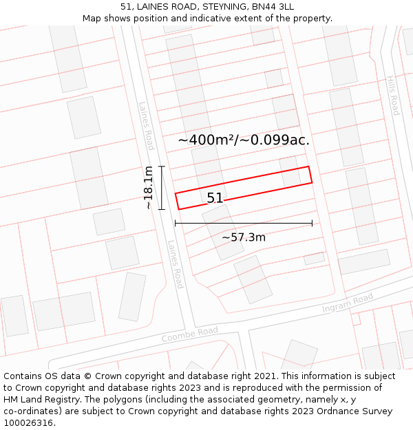 51, LAINES ROAD, STEYNING, BN44 3LL: Plot and title map