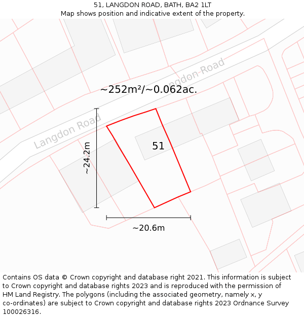 51, LANGDON ROAD, BATH, BA2 1LT: Plot and title map