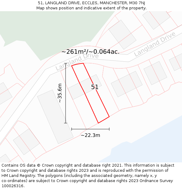 51, LANGLAND DRIVE, ECCLES, MANCHESTER, M30 7NJ: Plot and title map