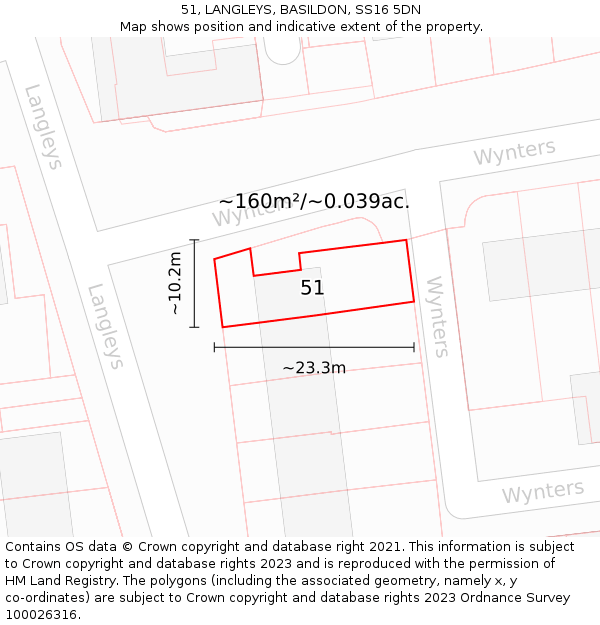 51, LANGLEYS, BASILDON, SS16 5DN: Plot and title map