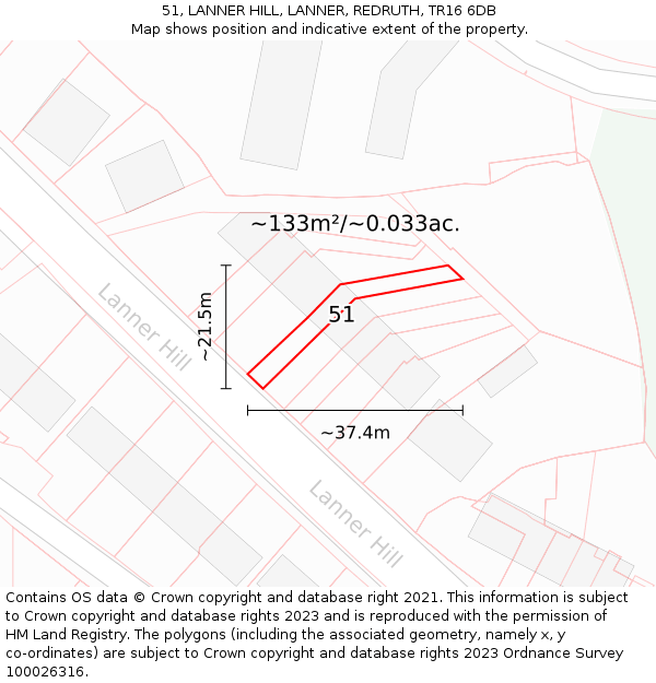 51, LANNER HILL, LANNER, REDRUTH, TR16 6DB: Plot and title map
