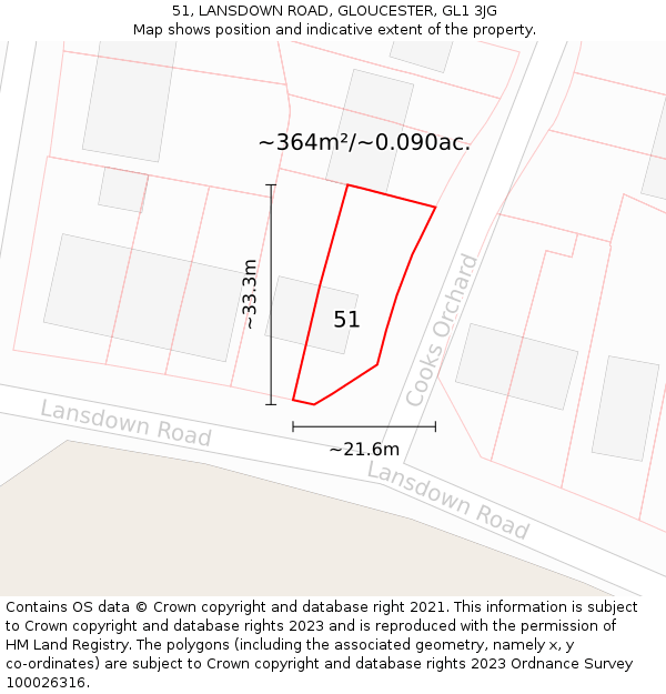 51, LANSDOWN ROAD, GLOUCESTER, GL1 3JG: Plot and title map