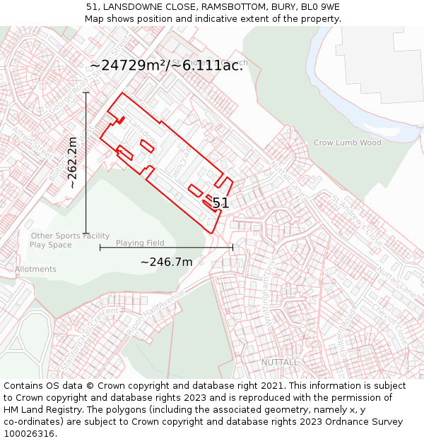 51, LANSDOWNE CLOSE, RAMSBOTTOM, BURY, BL0 9WE: Plot and title map