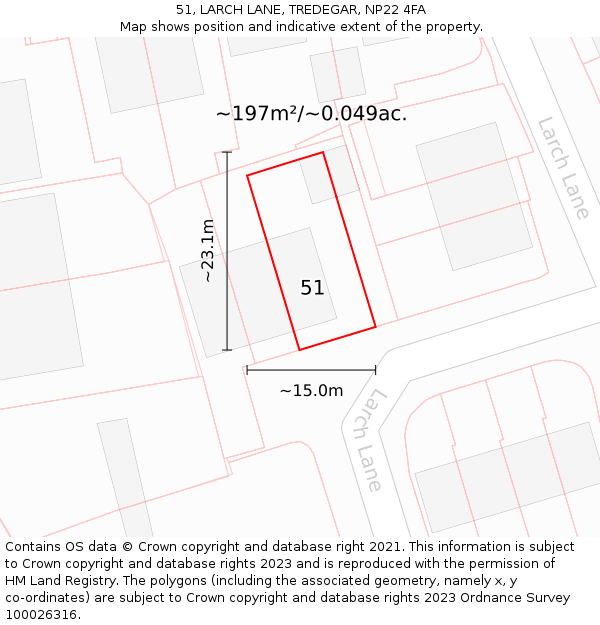 51, LARCH LANE, TREDEGAR, NP22 4FA: Plot and title map