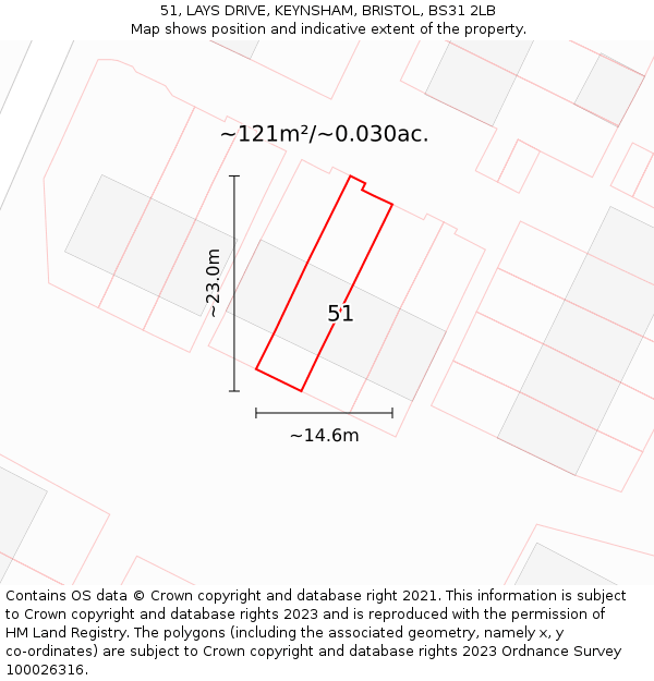 51, LAYS DRIVE, KEYNSHAM, BRISTOL, BS31 2LB: Plot and title map