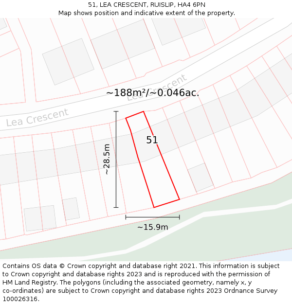 51, LEA CRESCENT, RUISLIP, HA4 6PN: Plot and title map