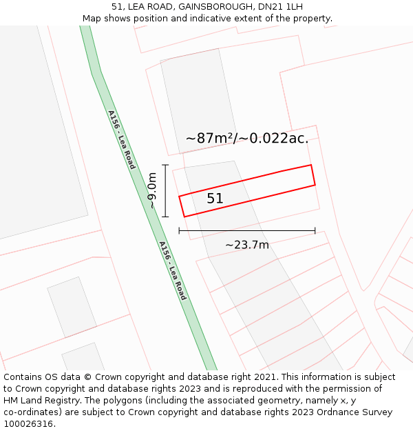51, LEA ROAD, GAINSBOROUGH, DN21 1LH: Plot and title map