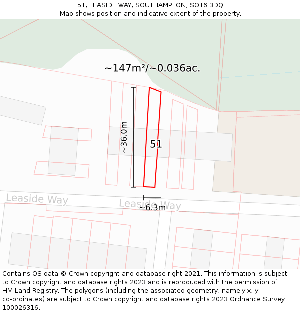 51, LEASIDE WAY, SOUTHAMPTON, SO16 3DQ: Plot and title map