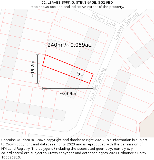 51, LEAVES SPRING, STEVENAGE, SG2 9BD: Plot and title map