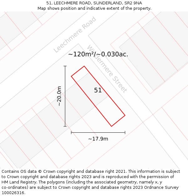 51, LEECHMERE ROAD, SUNDERLAND, SR2 9NA: Plot and title map