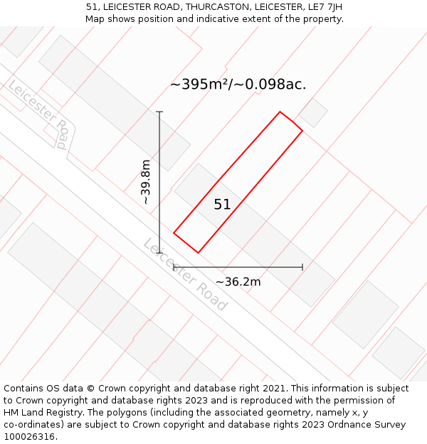 51, LEICESTER ROAD, THURCASTON, LEICESTER, LE7 7JH: Plot and title map