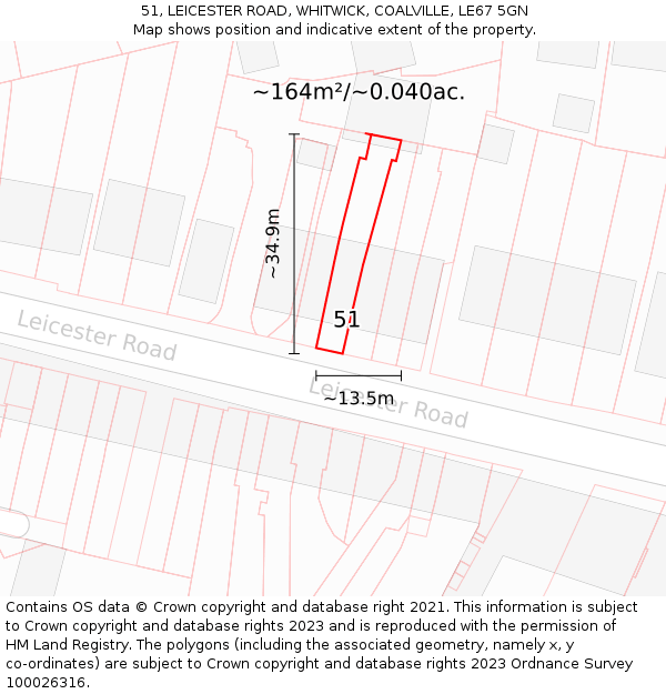 51, LEICESTER ROAD, WHITWICK, COALVILLE, LE67 5GN: Plot and title map