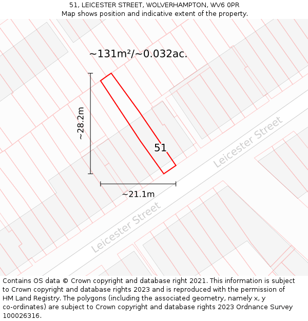 51, LEICESTER STREET, WOLVERHAMPTON, WV6 0PR: Plot and title map