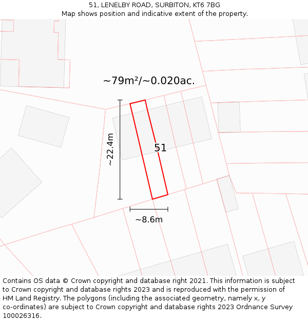 51, LENELBY ROAD, SURBITON, KT6 7BG: Plot and title map