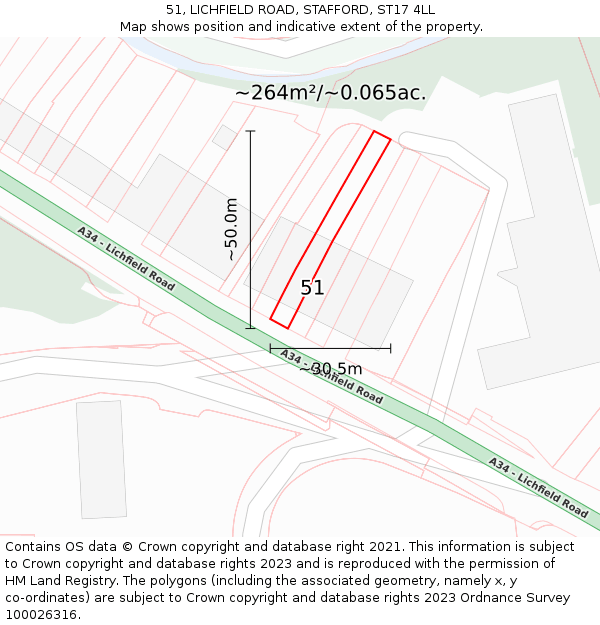 51, LICHFIELD ROAD, STAFFORD, ST17 4LL: Plot and title map