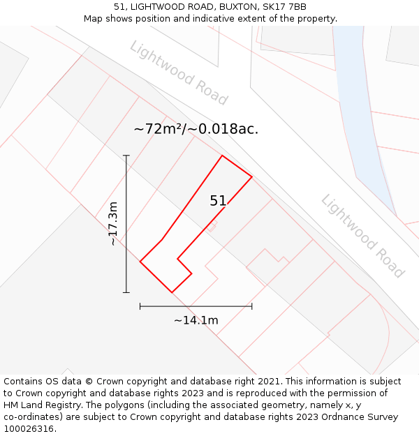 51, LIGHTWOOD ROAD, BUXTON, SK17 7BB: Plot and title map
