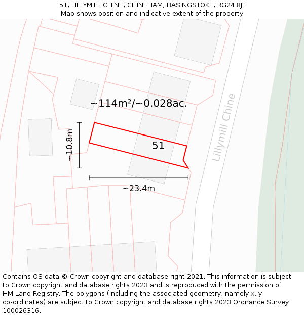 51, LILLYMILL CHINE, CHINEHAM, BASINGSTOKE, RG24 8JT: Plot and title map