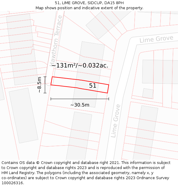 51, LIME GROVE, SIDCUP, DA15 8PH: Plot and title map