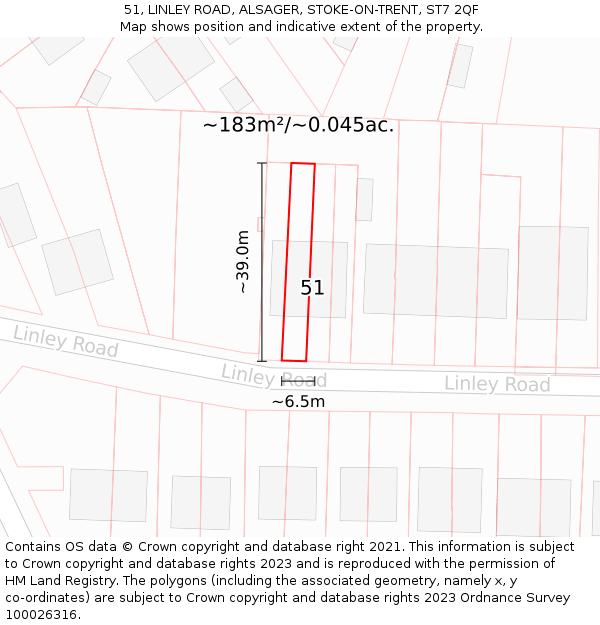 51, LINLEY ROAD, ALSAGER, STOKE-ON-TRENT, ST7 2QF: Plot and title map