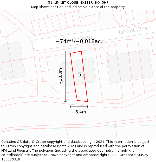 51, LINNET CLOSE, EXETER, EX4 5HF: Plot and title map